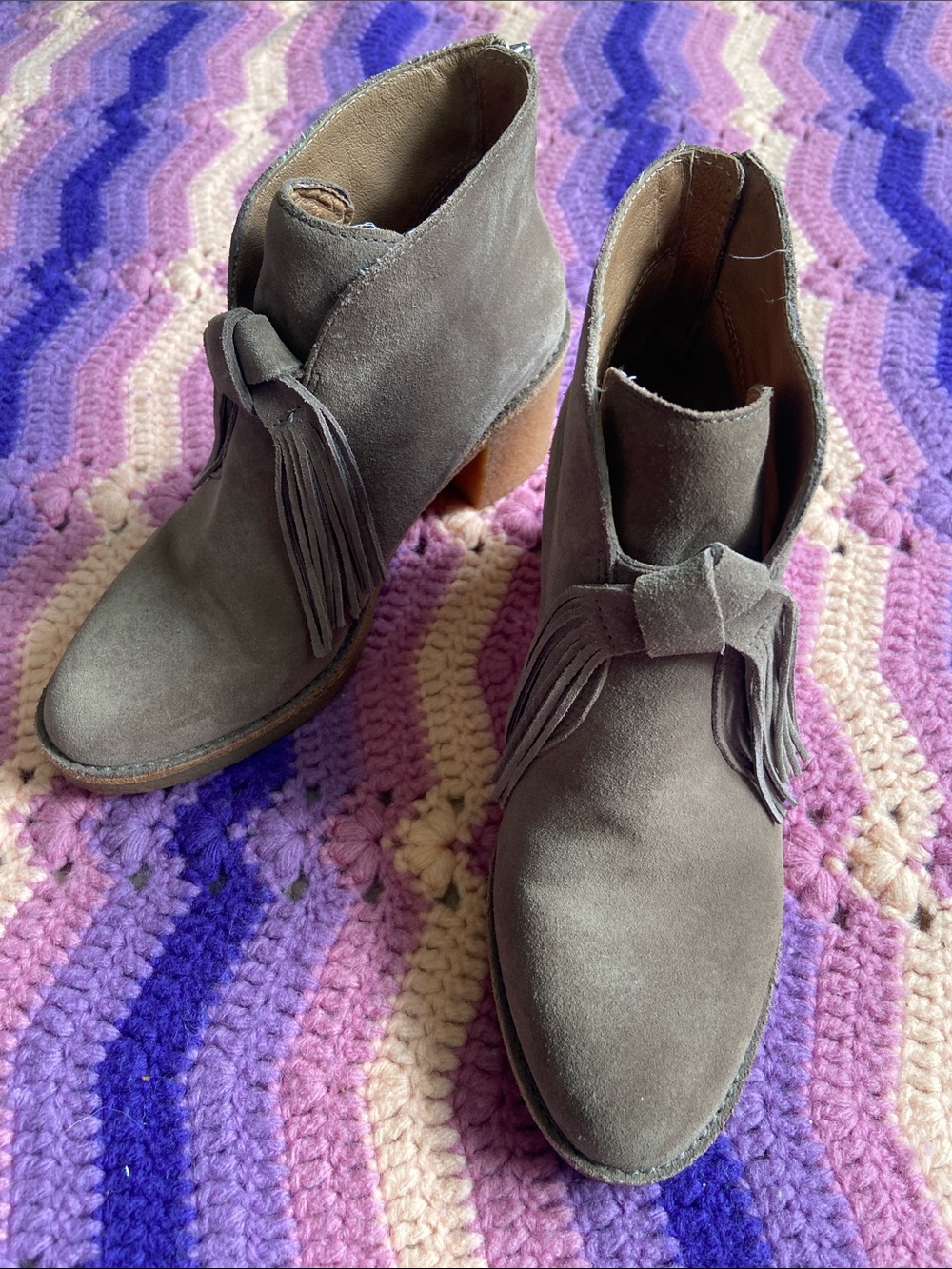 UGG Taupe Suede Tassel Ankle Boots - Picture 2 of 14